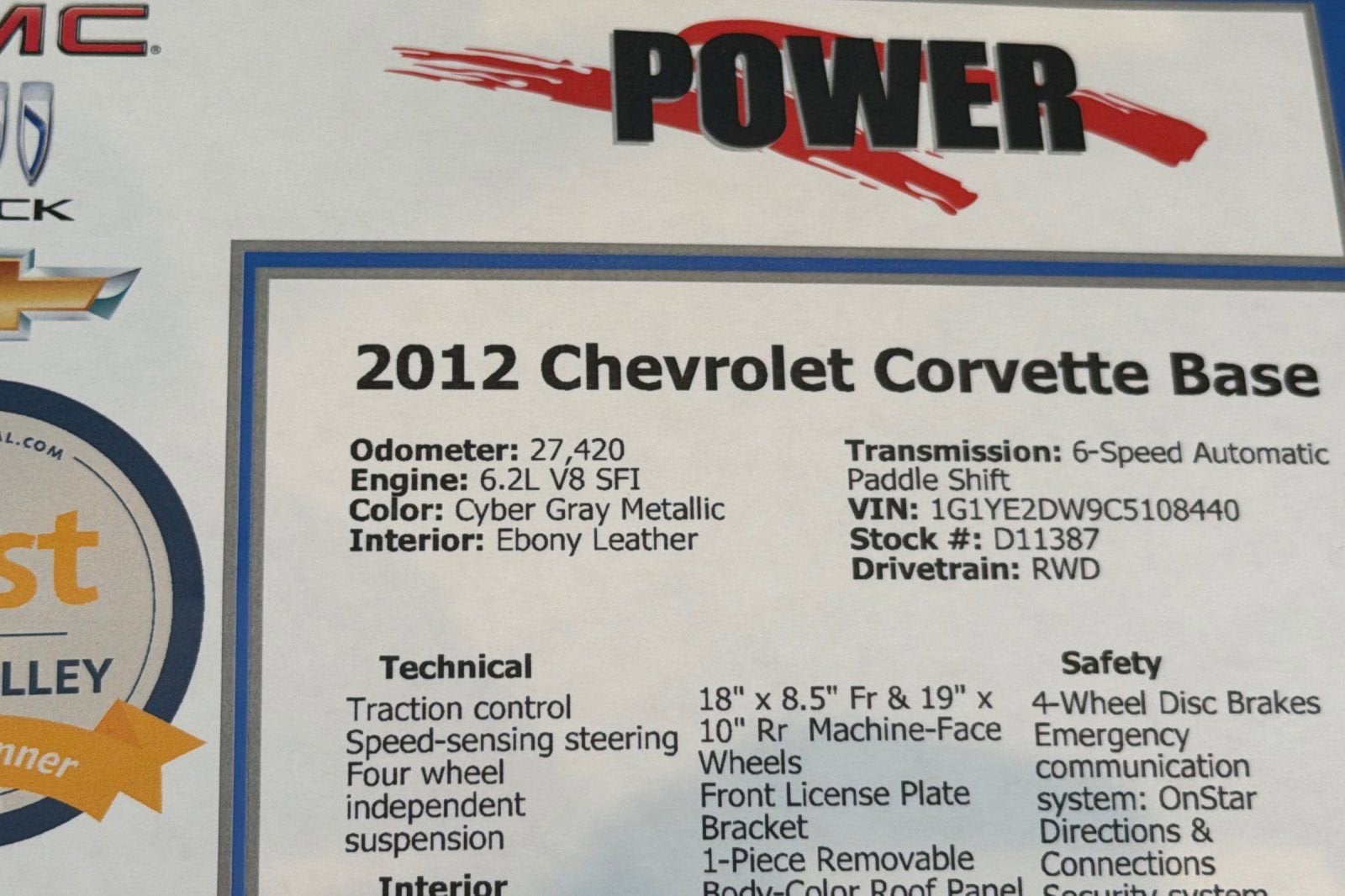 2012 Chevrolet Corvette w/1LT