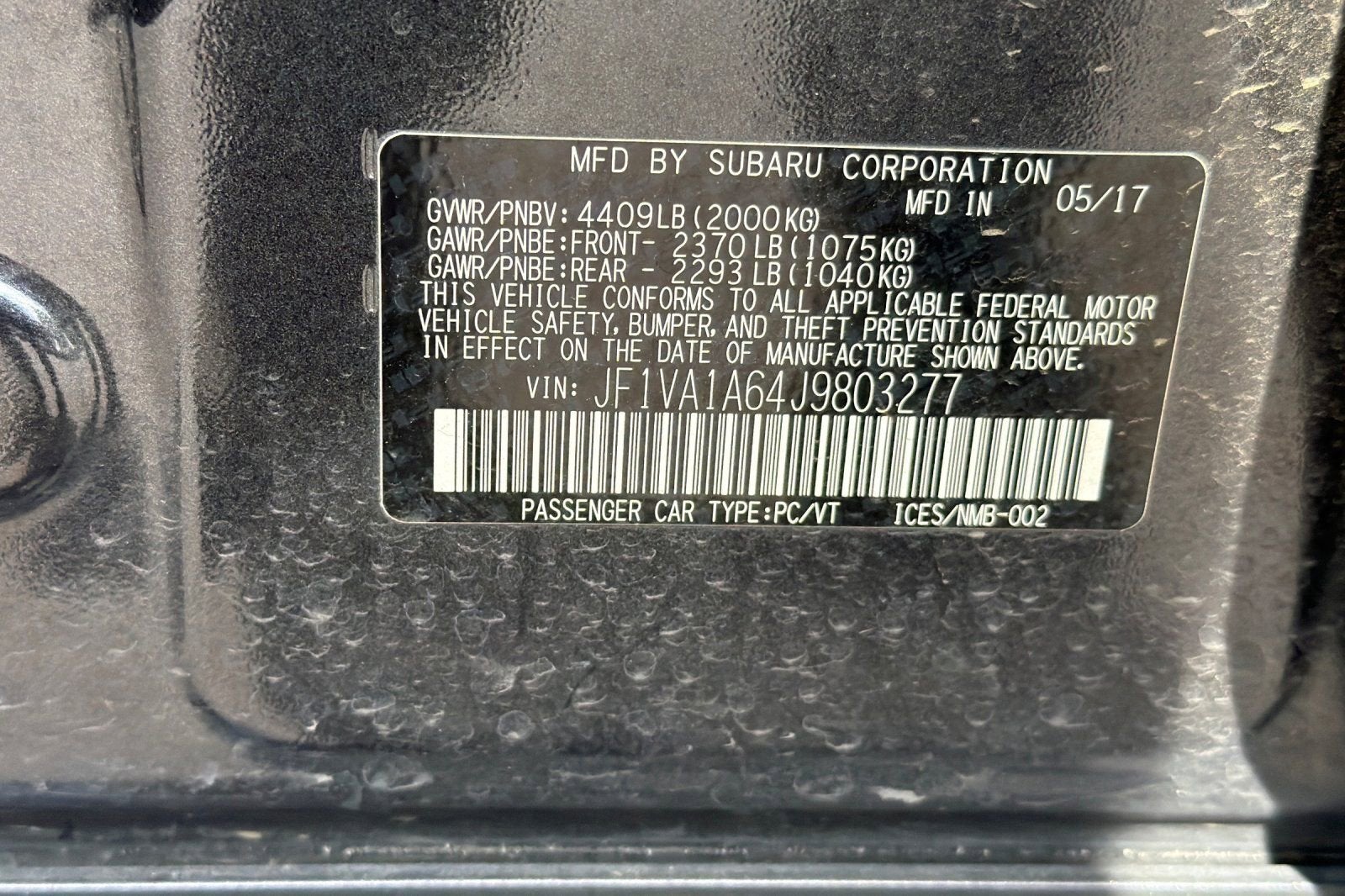 2018 Subaru WRX 4DR SDN MT